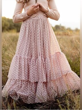 Joyfolie Mia Joy Full Pink Maxi Skirt w Ruffle
Tiered Layers & Polka Dots